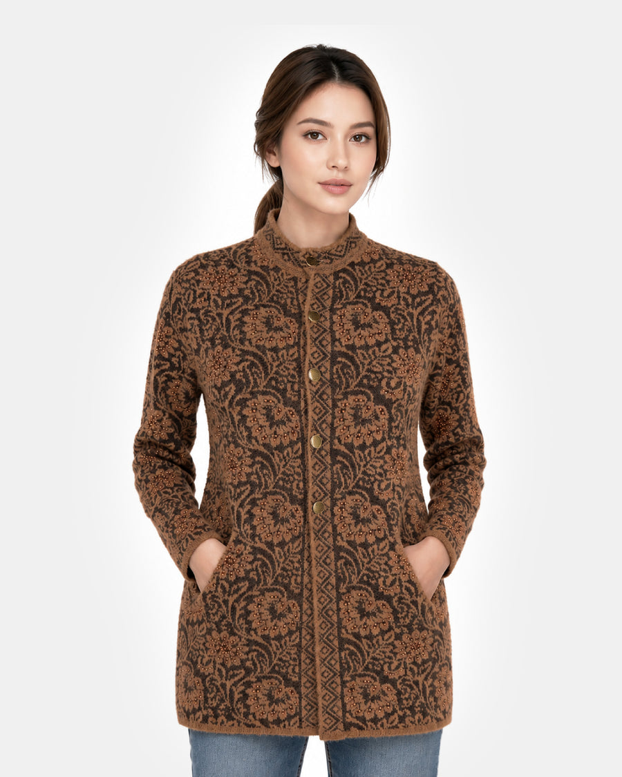 Women Knitted Round Neck Long Coat