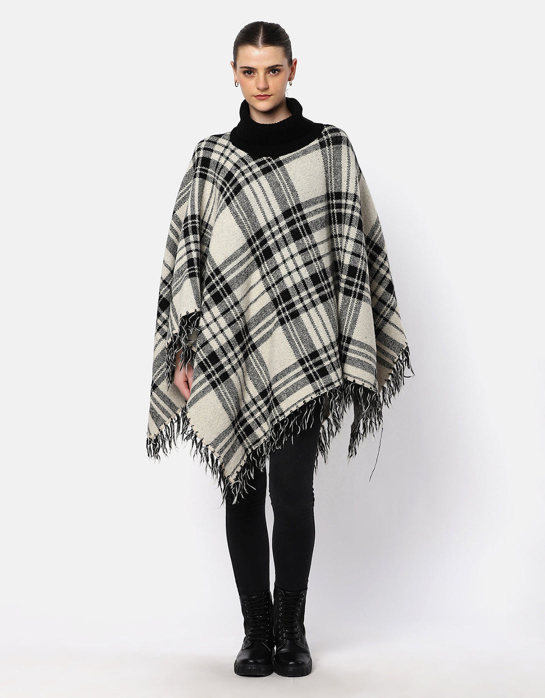 Woolen Checkered Cape For Women
