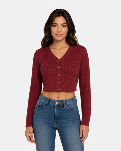 Women Woolen V Neck Knitted Crop Top