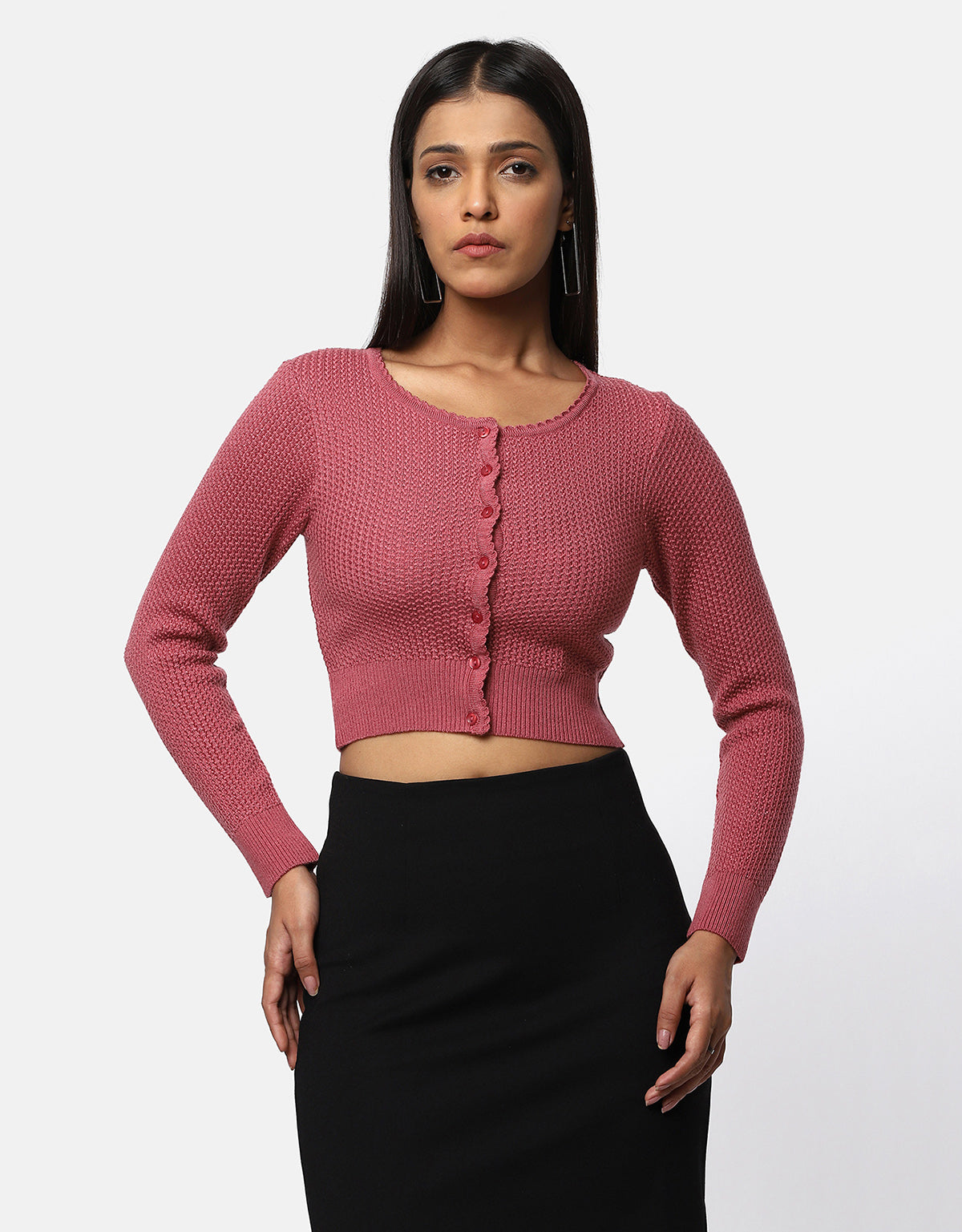 Knitted Women Front Buttons Crop Top – Stylish & Cozy – Newcastle