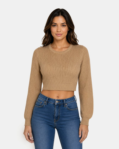 Women Winter Round Neck Crop Top