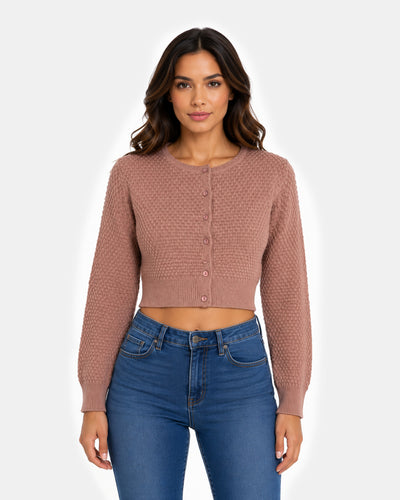 Women Woolen Round Neck Fancy Crop Top