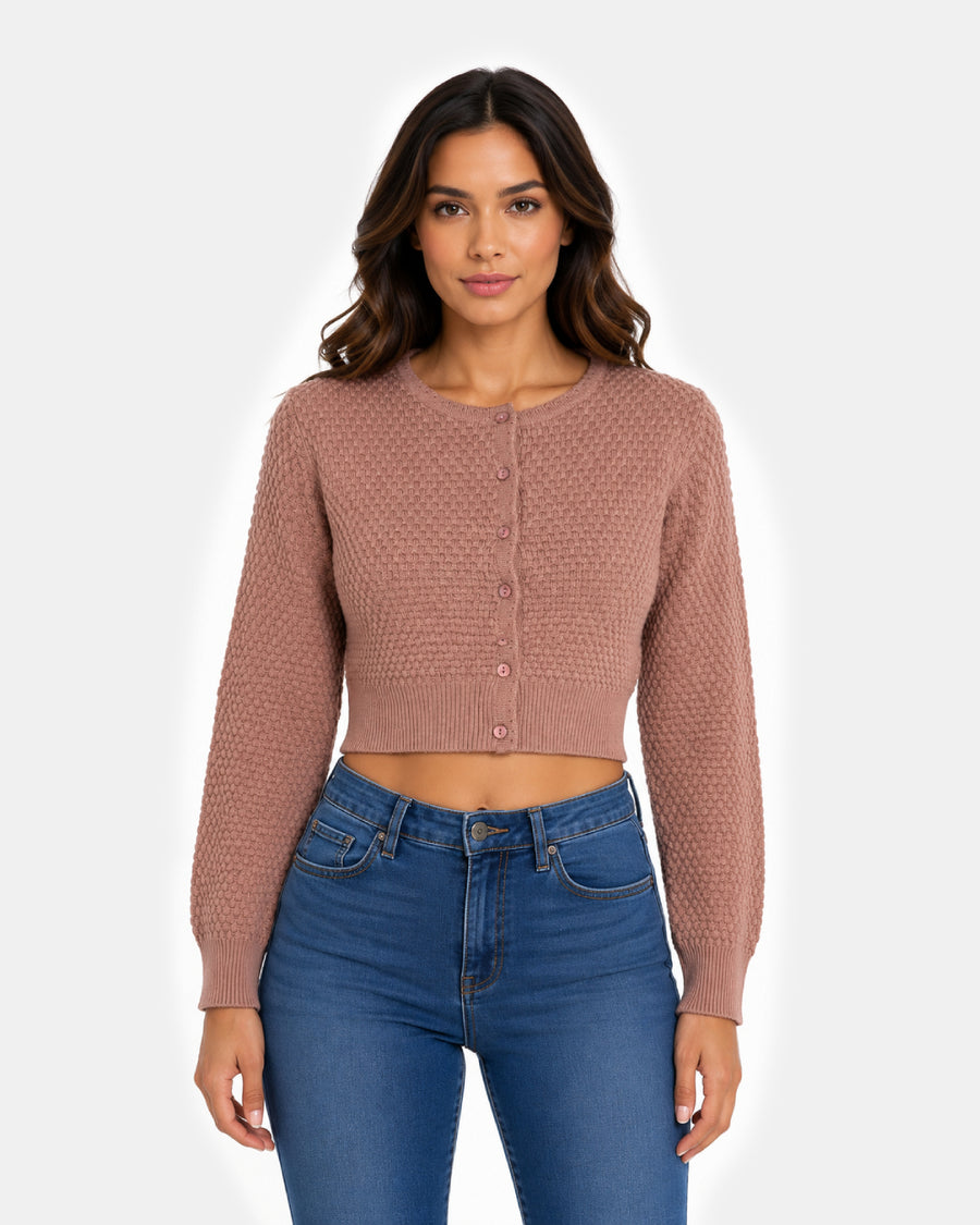 Women Woolen Round Neck Fancy Crop Top