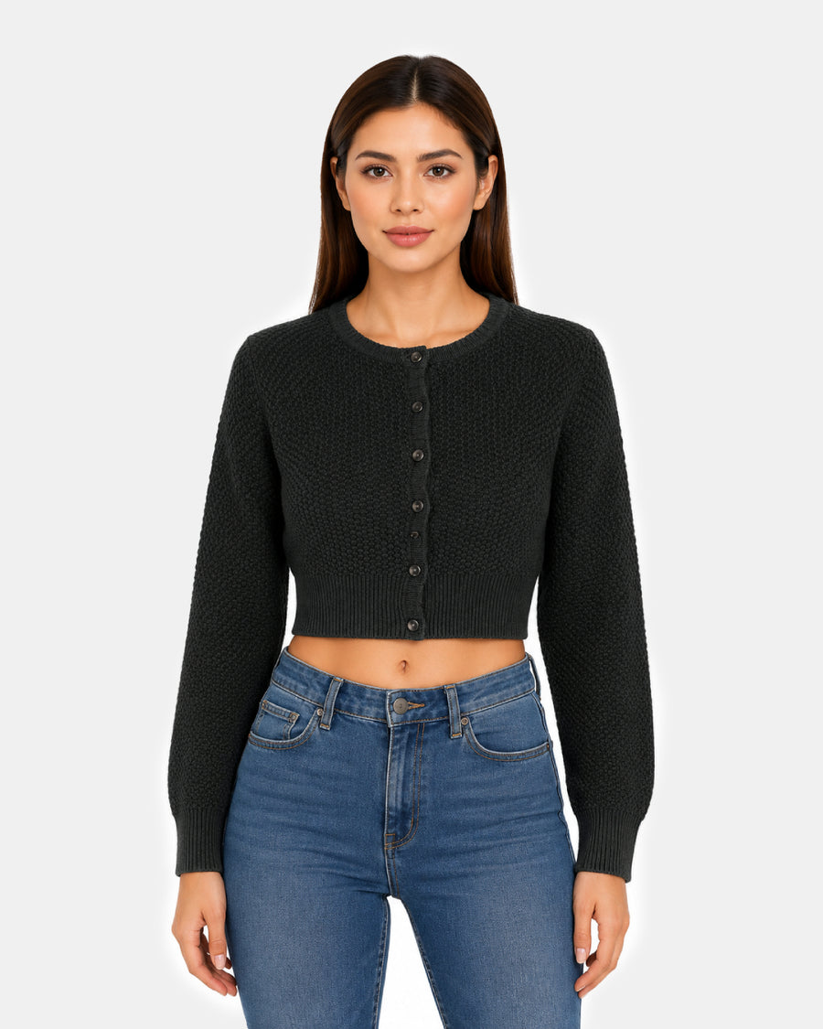 Women Woolen Round Neck Crop Top