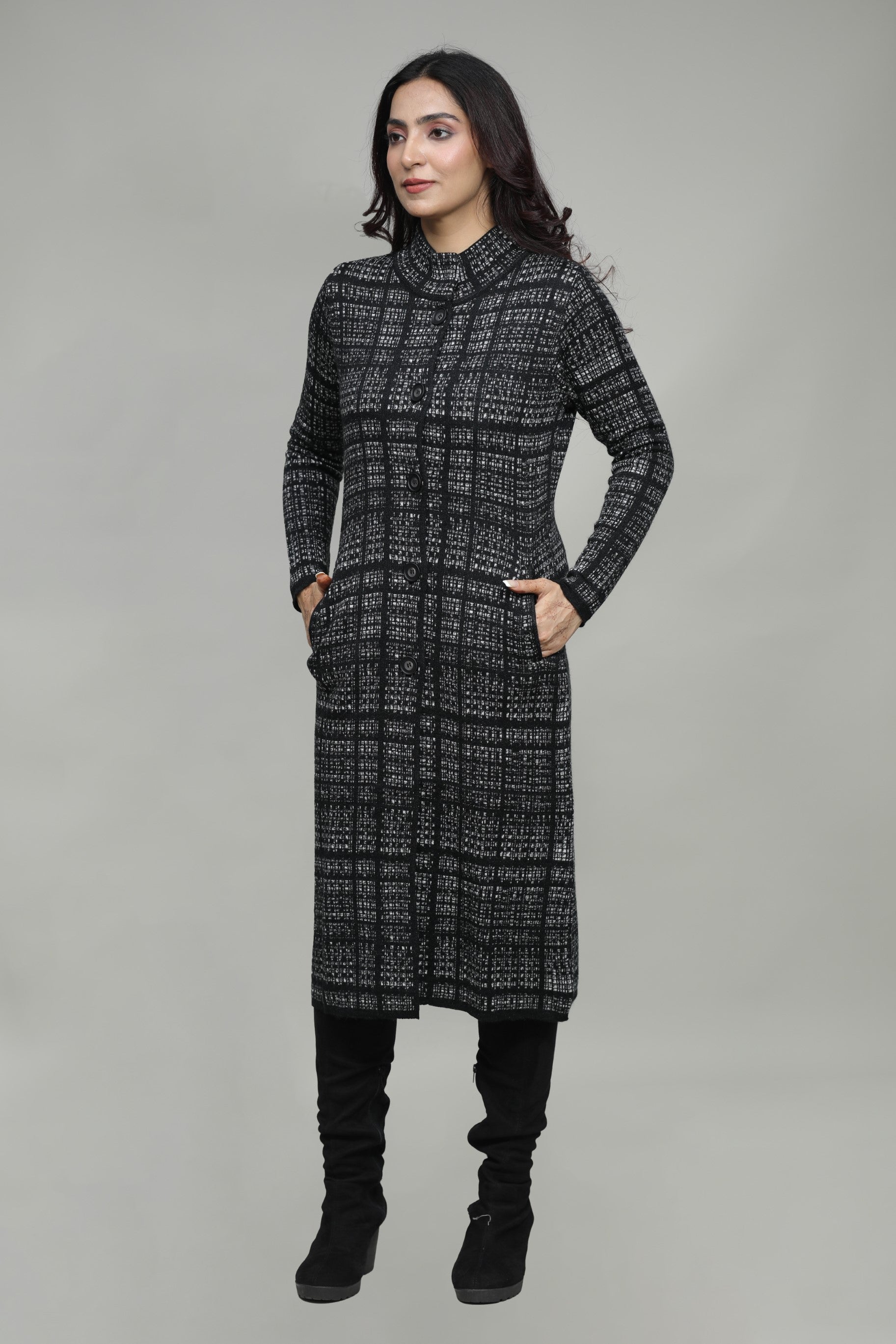Long Patterned Knit Coat