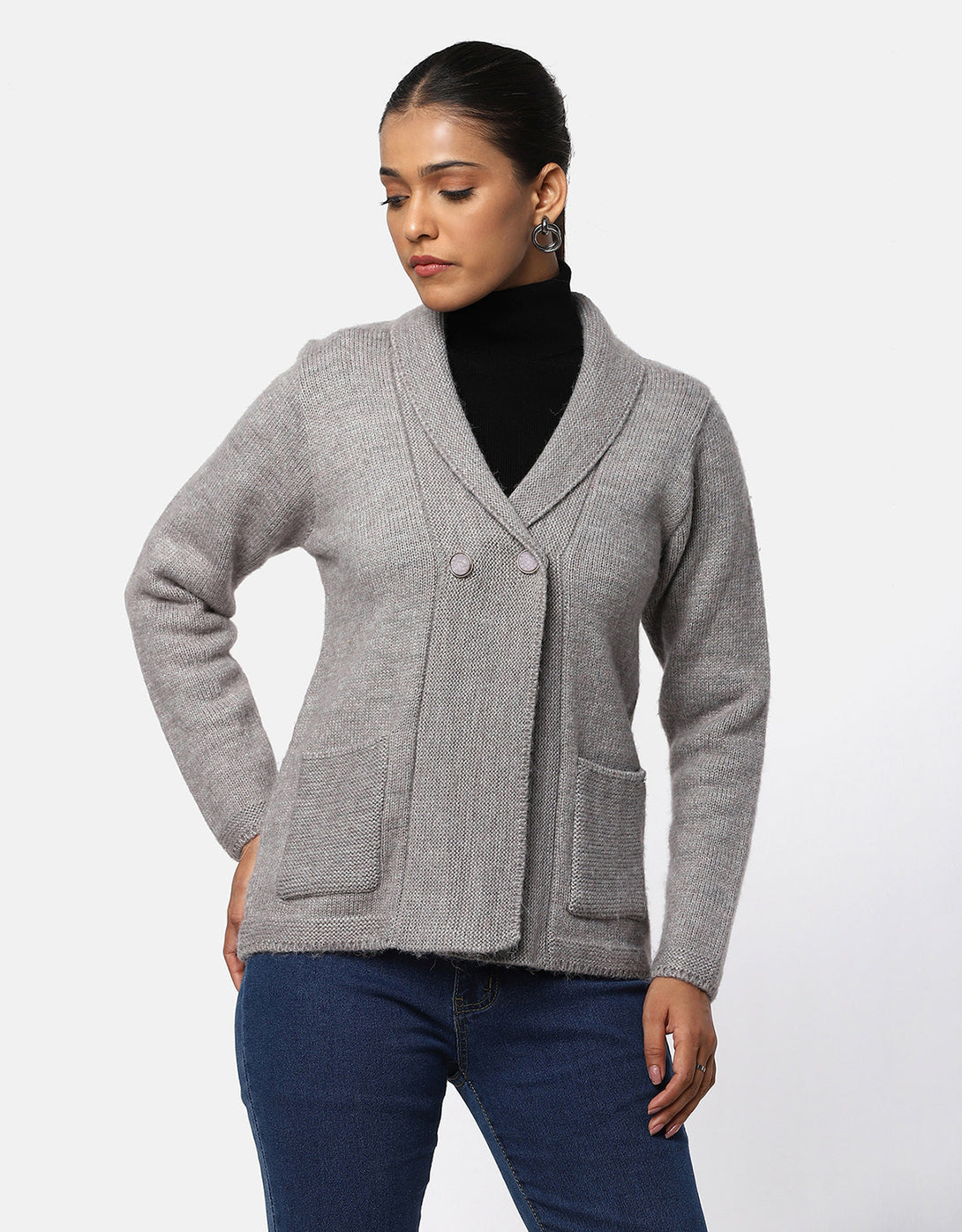 Women Knitted Collar Neck Single Breasted Designer Shrug