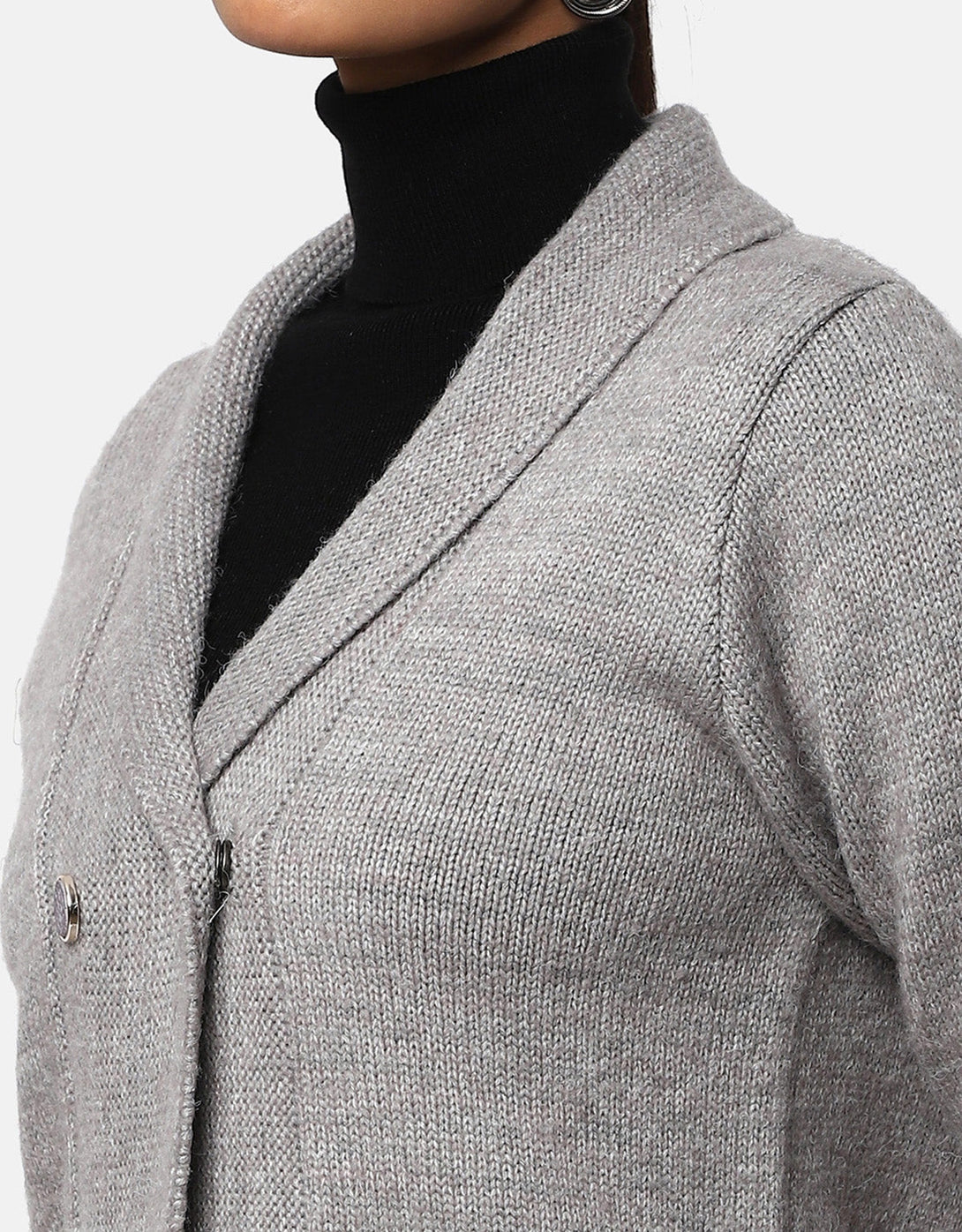 Women Knitted Collar Neck Single Breasted Designer Shrug