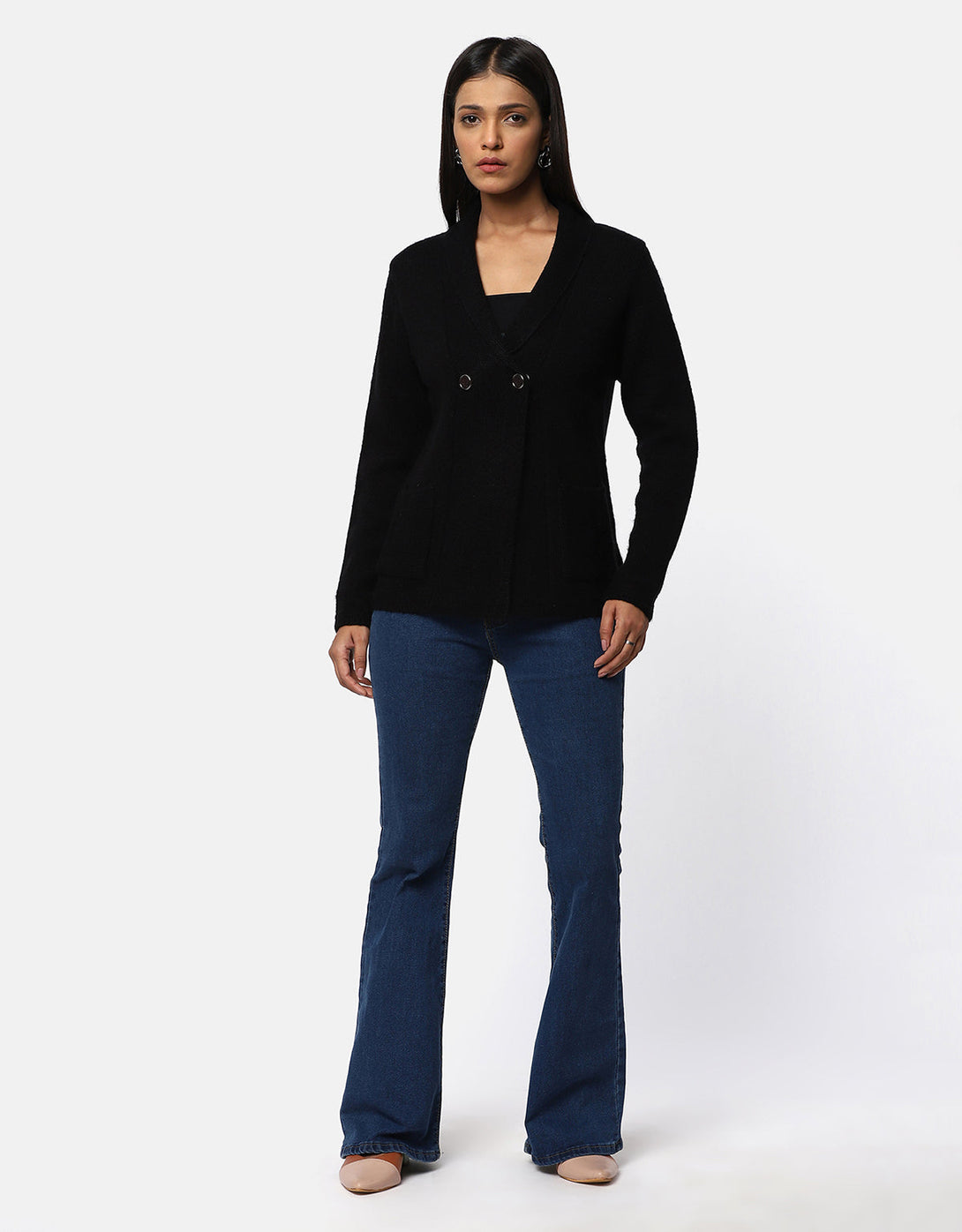 Women Knitted Collar Neck Single Breasted Designer Shrug