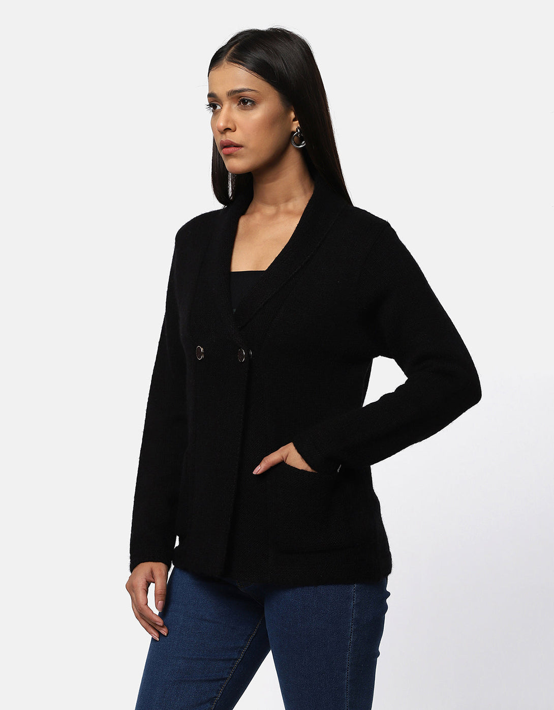 Women Knitted Collar Neck Single Breasted Designer Shrug