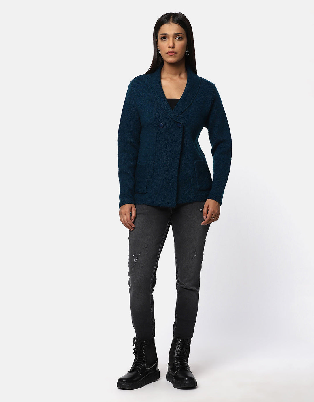 Women Knitted Collar Neck Single Breasted Designer Shrug
