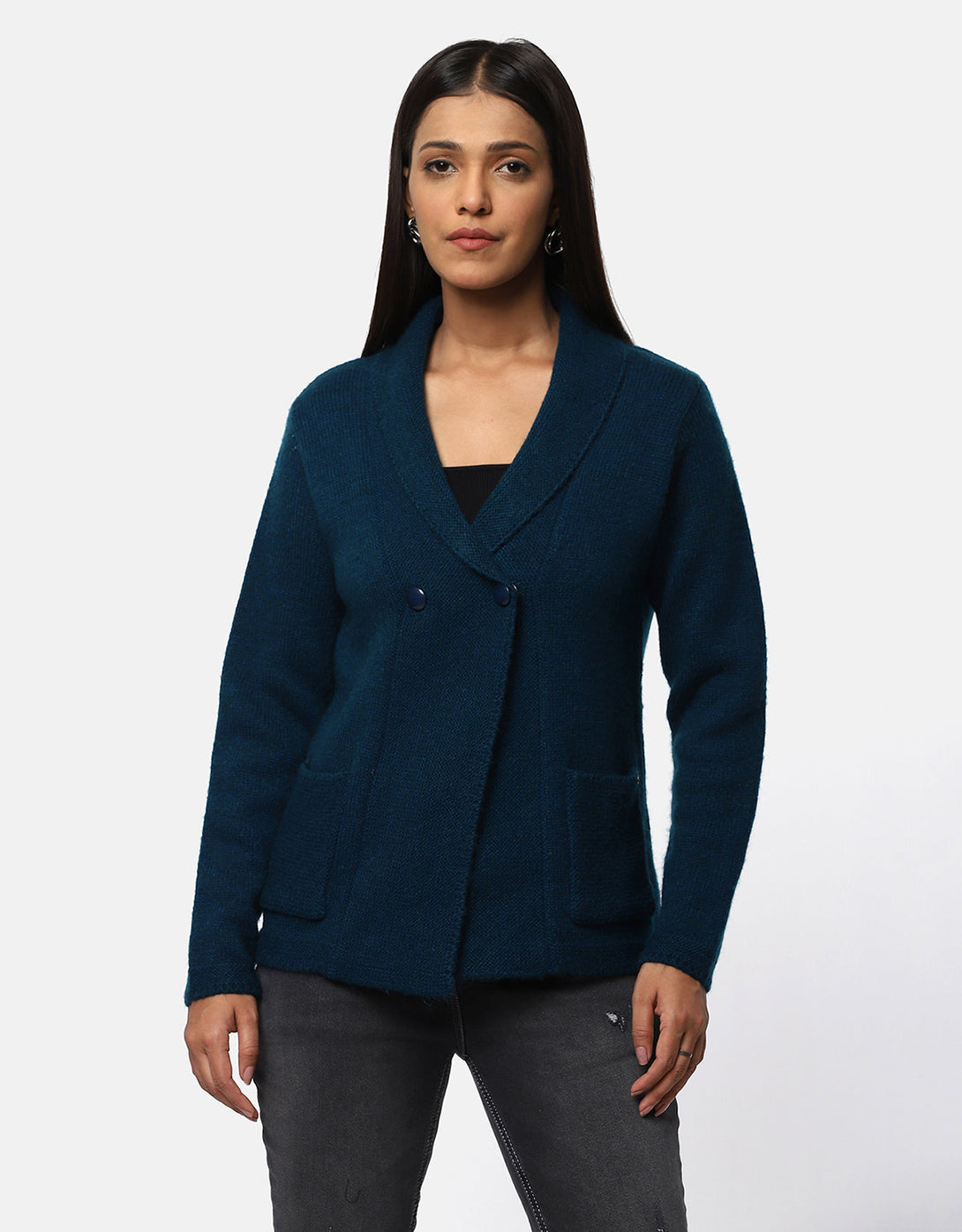 Women Knitted Collar Neck Single Breasted Designer Shrug