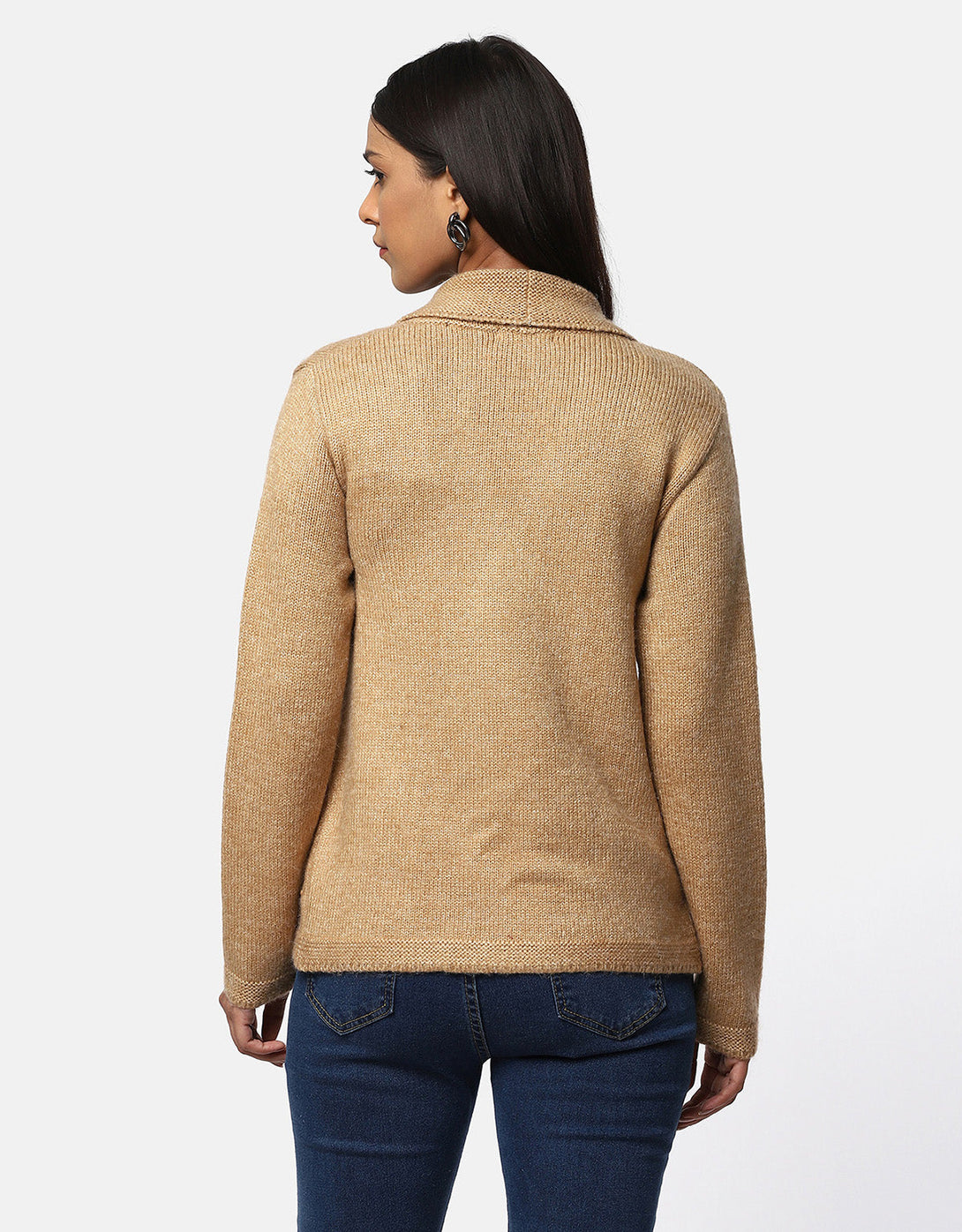 Women Knitted Collar Neck Single Breasted Designer Shrug