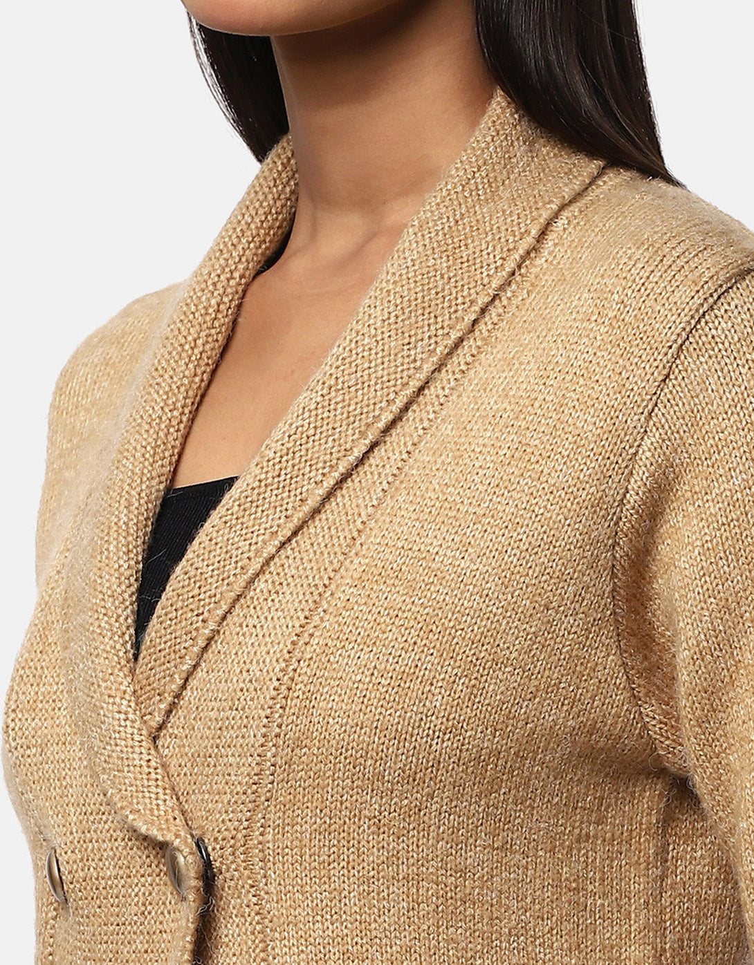 Women Knitted Collar Neck Single Breasted Designer Shrug