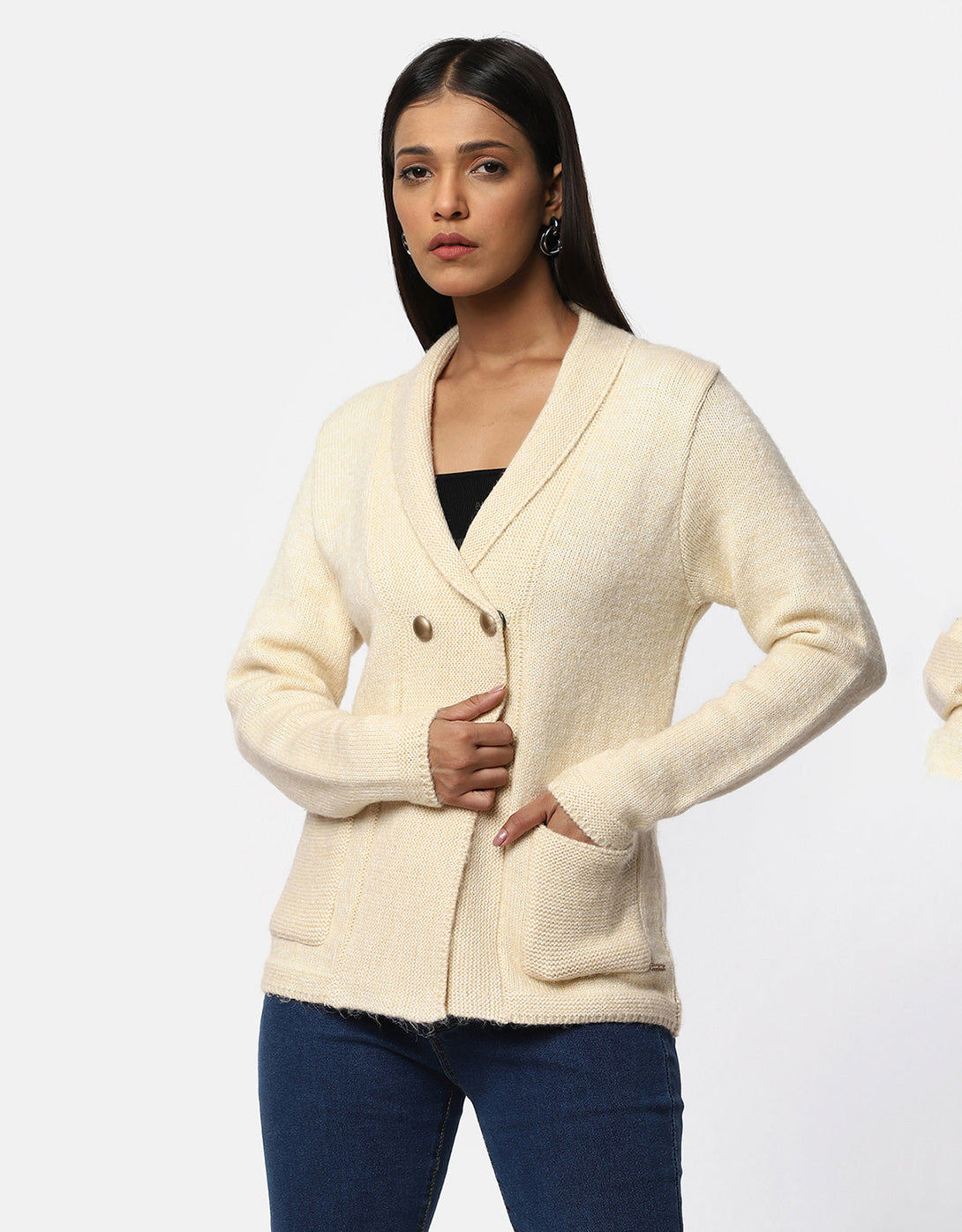 Women Knitted Collar Neck Single Breasted Designer Shrug