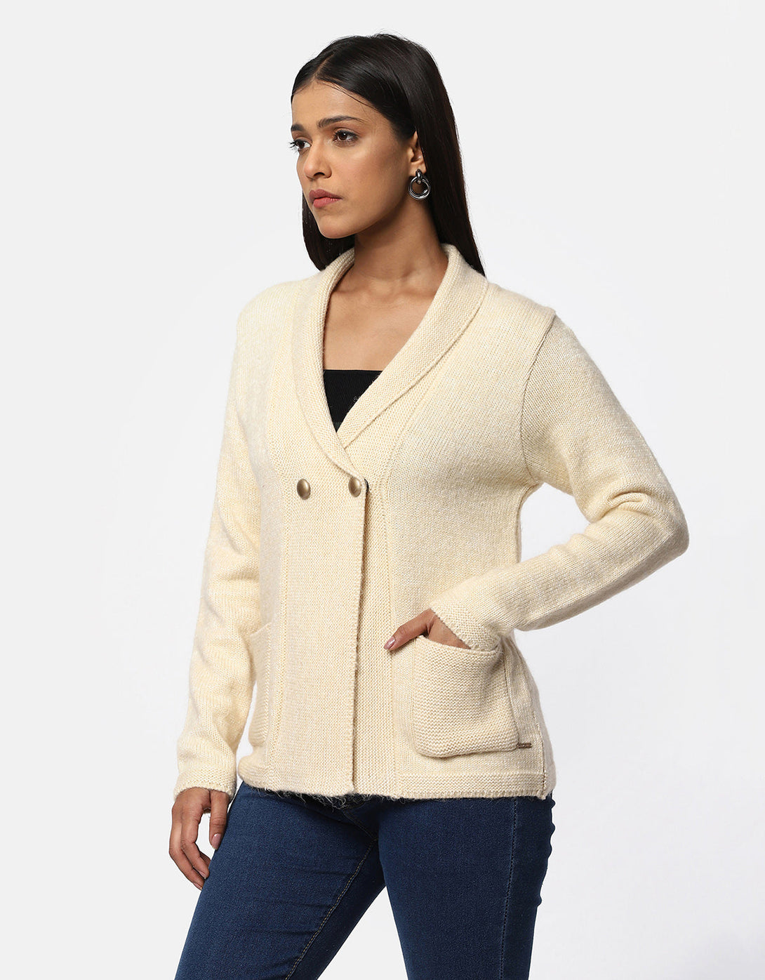 Women Knitted Collar Neck Single Breasted Designer Shrug