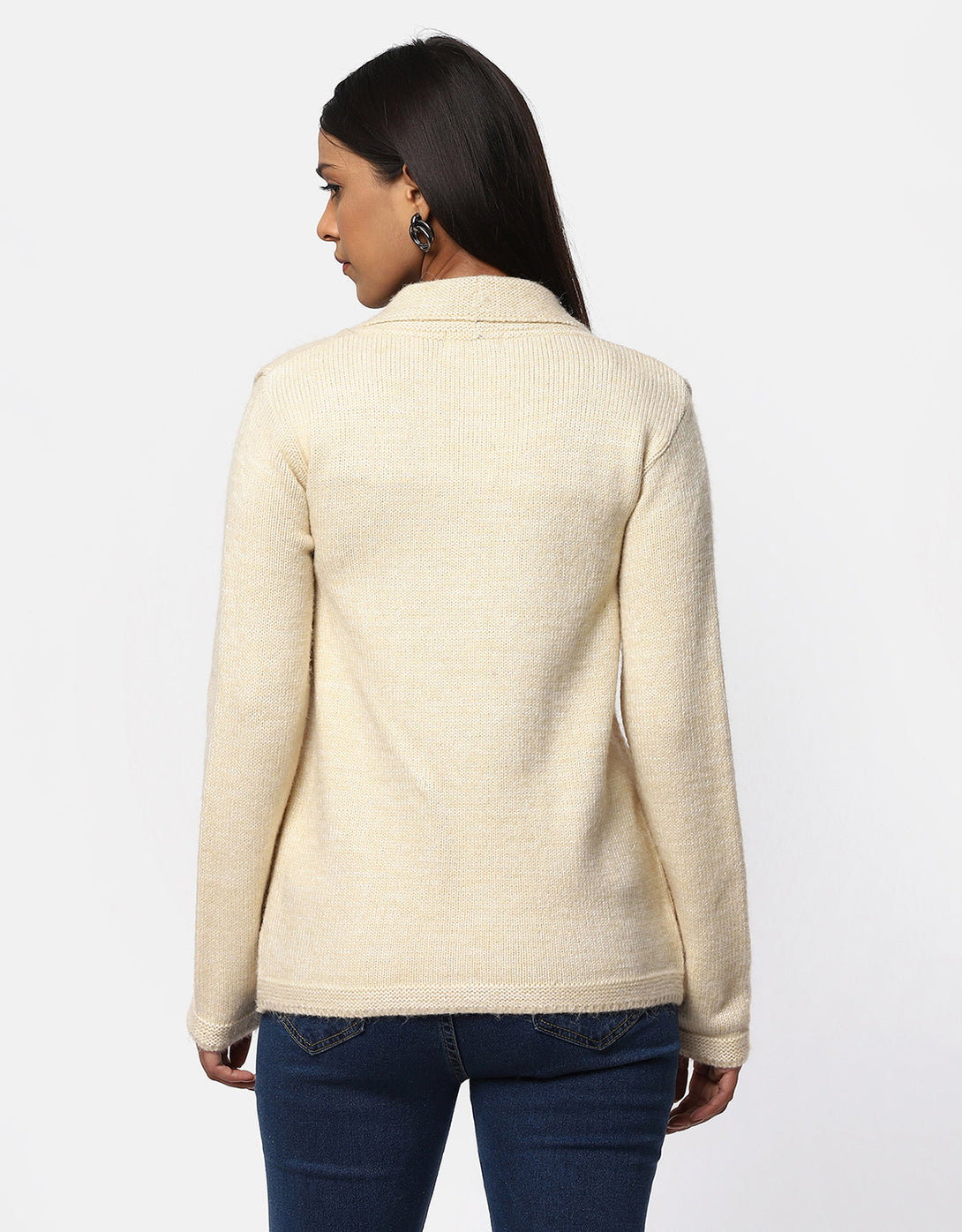 Women Knitted Collar Neck Single Breasted Designer Shrug