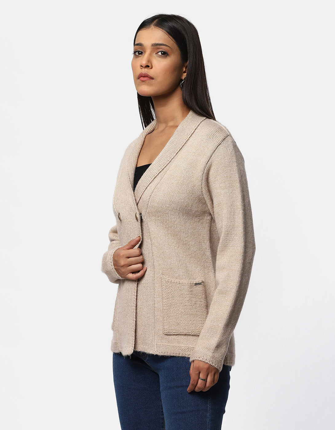 Women Knitted Collar Neck Single Breasted Designer Shrug
