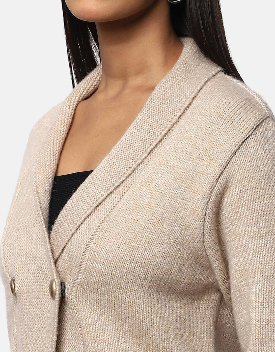 Women Knitted Collar Neck Single Breasted Designer Shrug