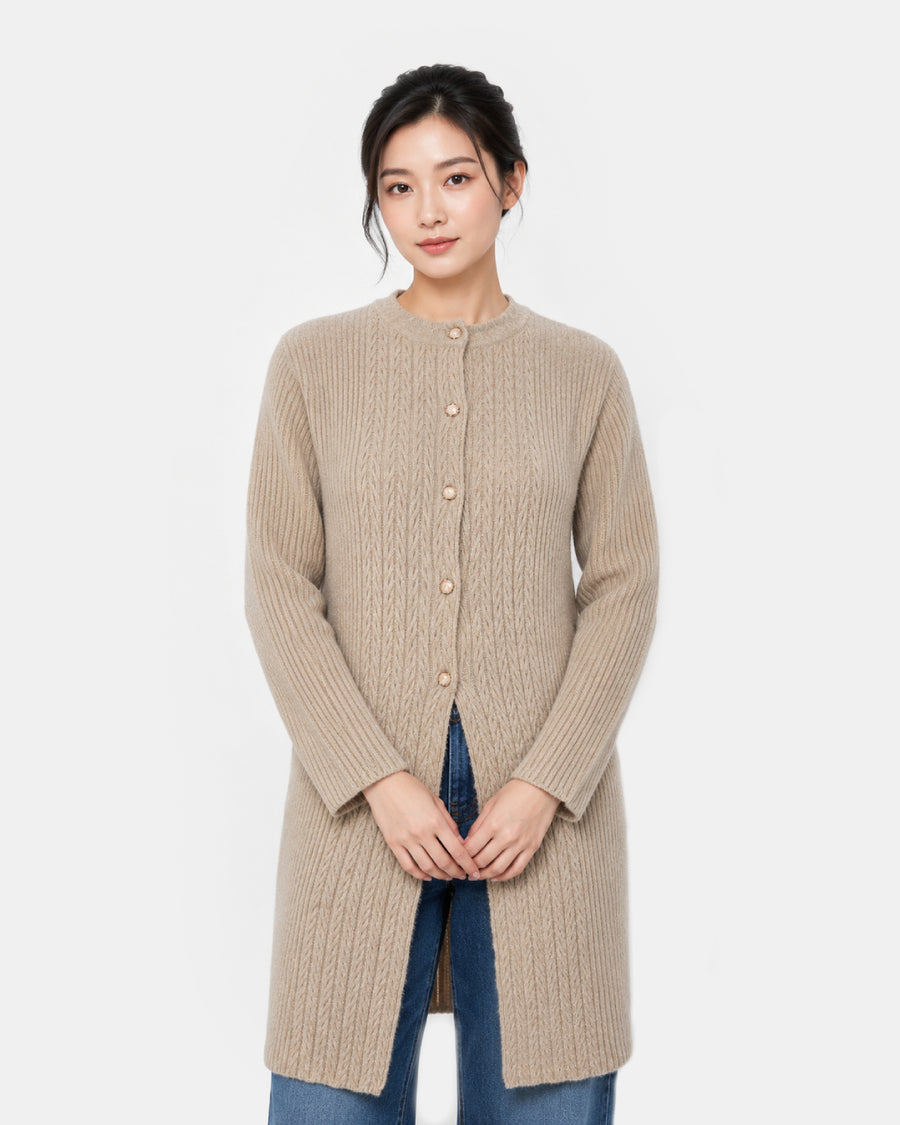 Women Woolen Collar Neck Long Coat
