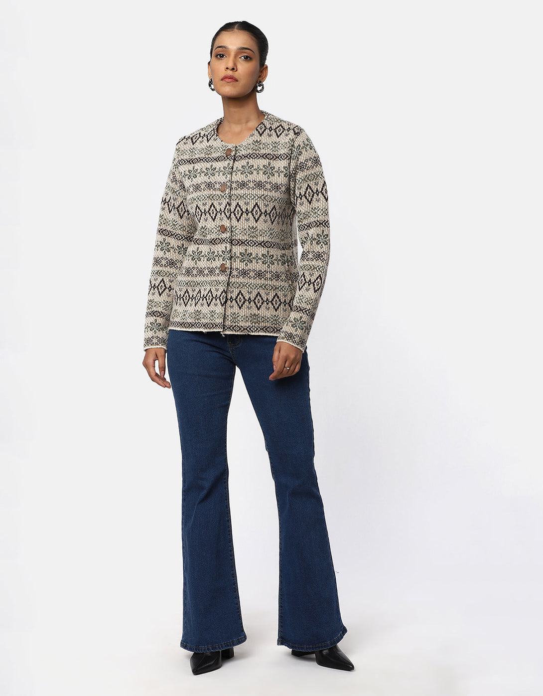 Women Woolen Round Neck Short Coat