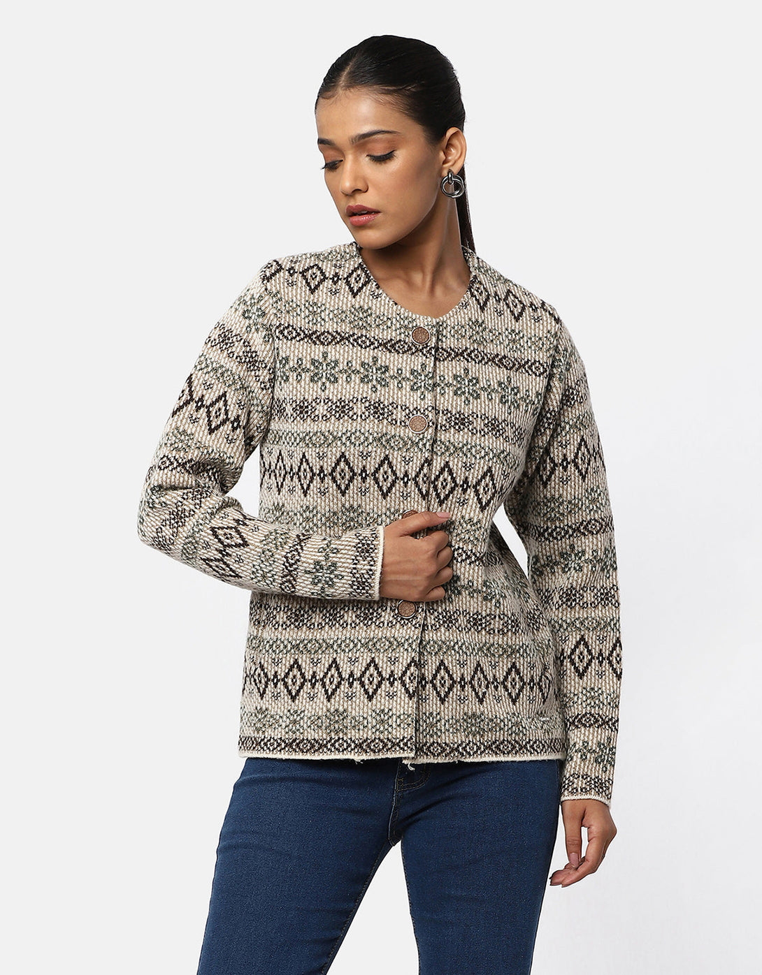 Women Woolen Round Neck Short Coat