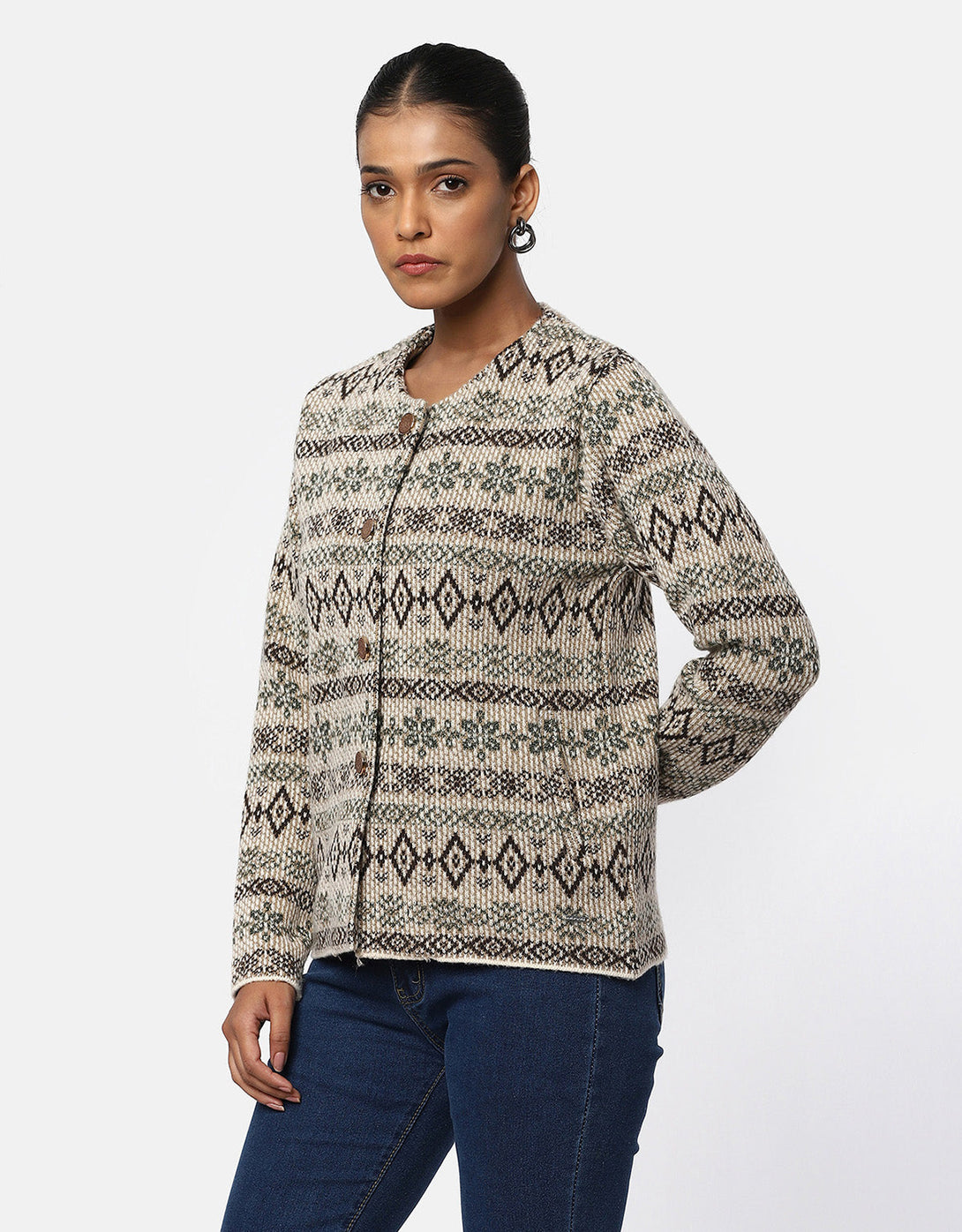 Women Woolen Round Neck Short Coat