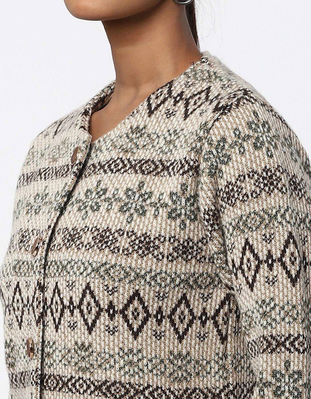 Women Woolen Round Neck Short Coat