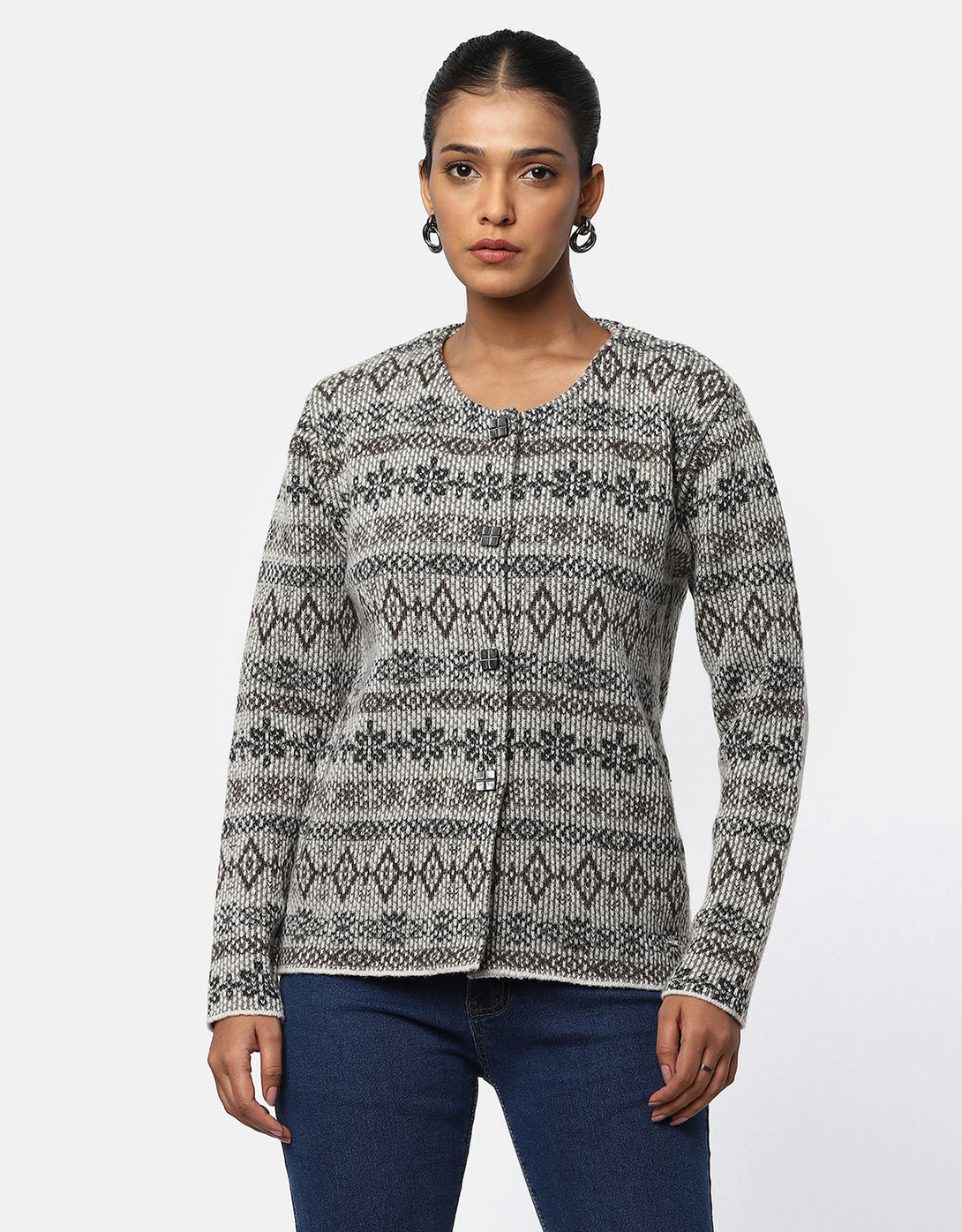 Women Woolen Round Neck Short Coat