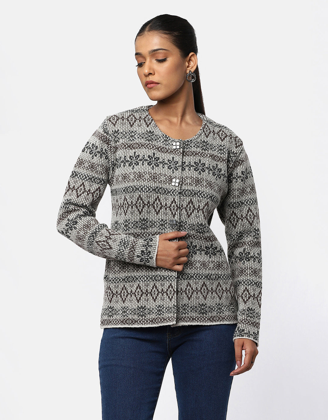 Women Woolen Round Neck Short Coat