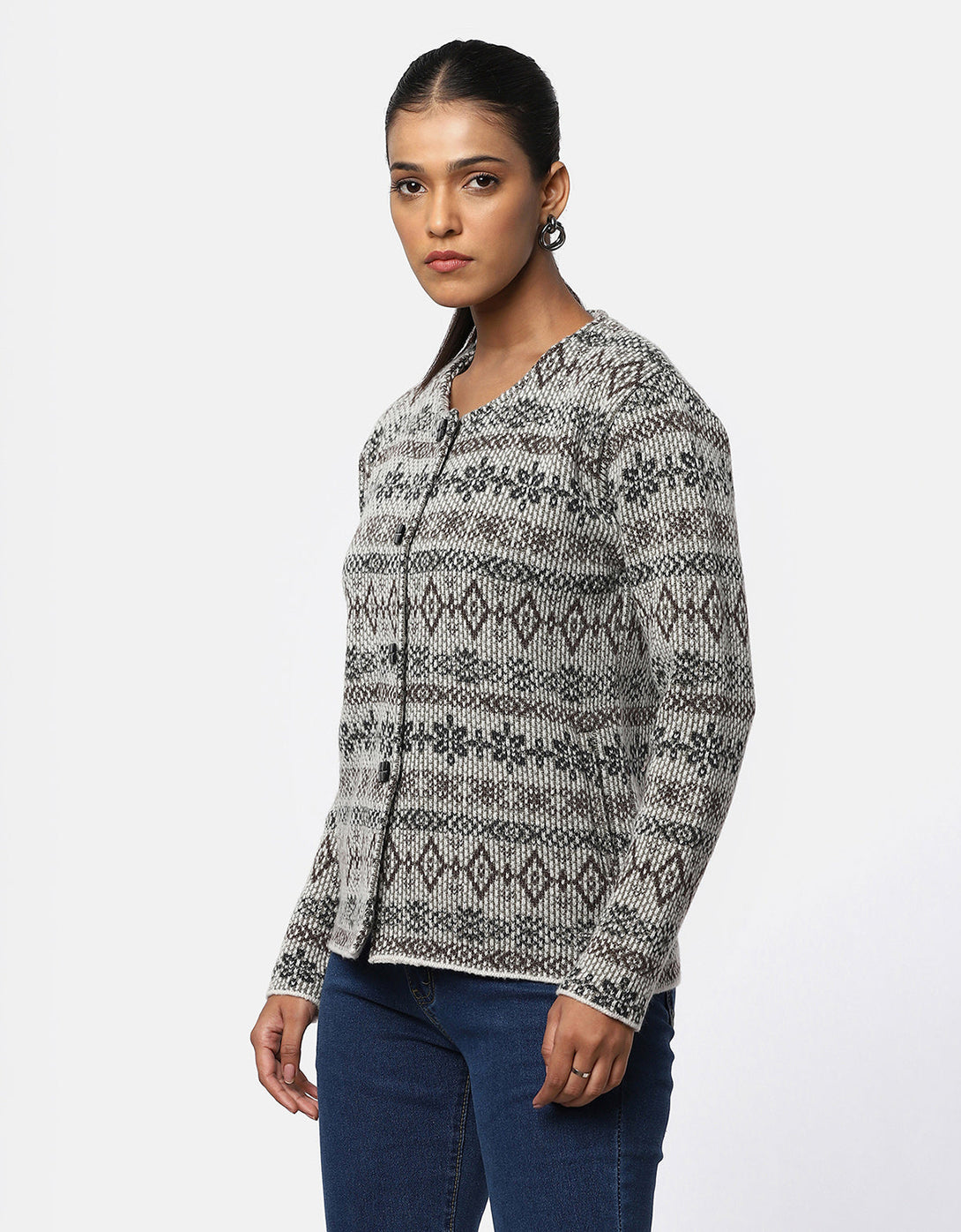 Women Woolen Round Neck Short Coat