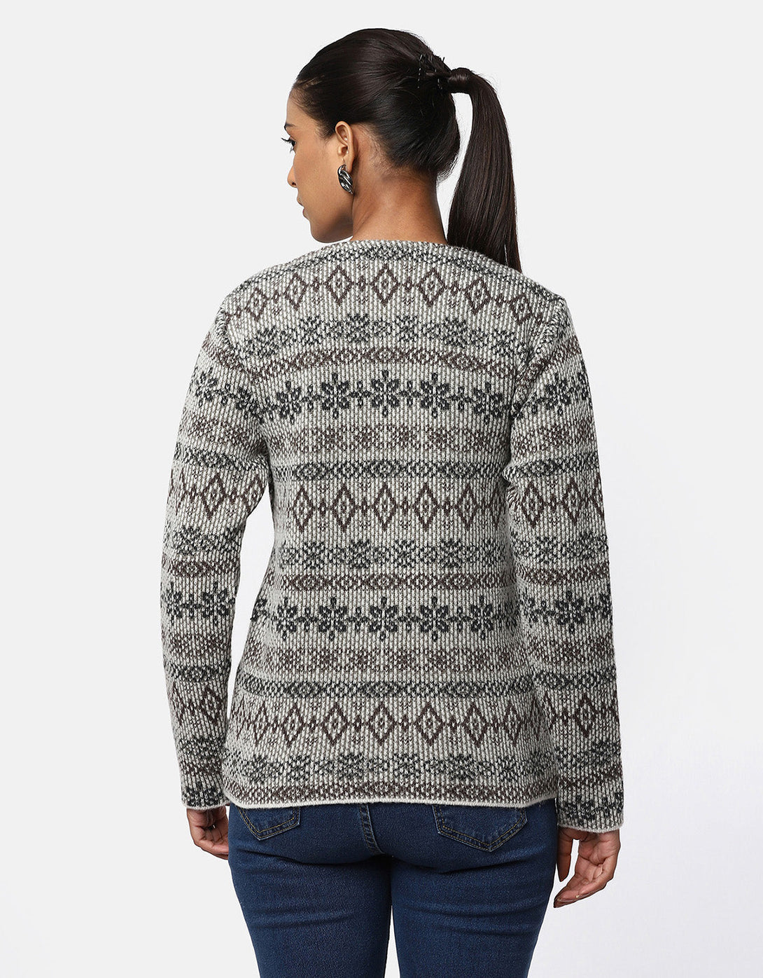 Women Woolen Round Neck Short Coat