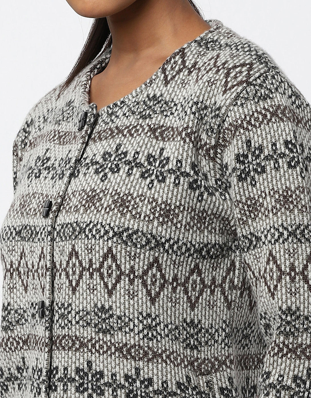 Women Woolen Round Neck Short Coat