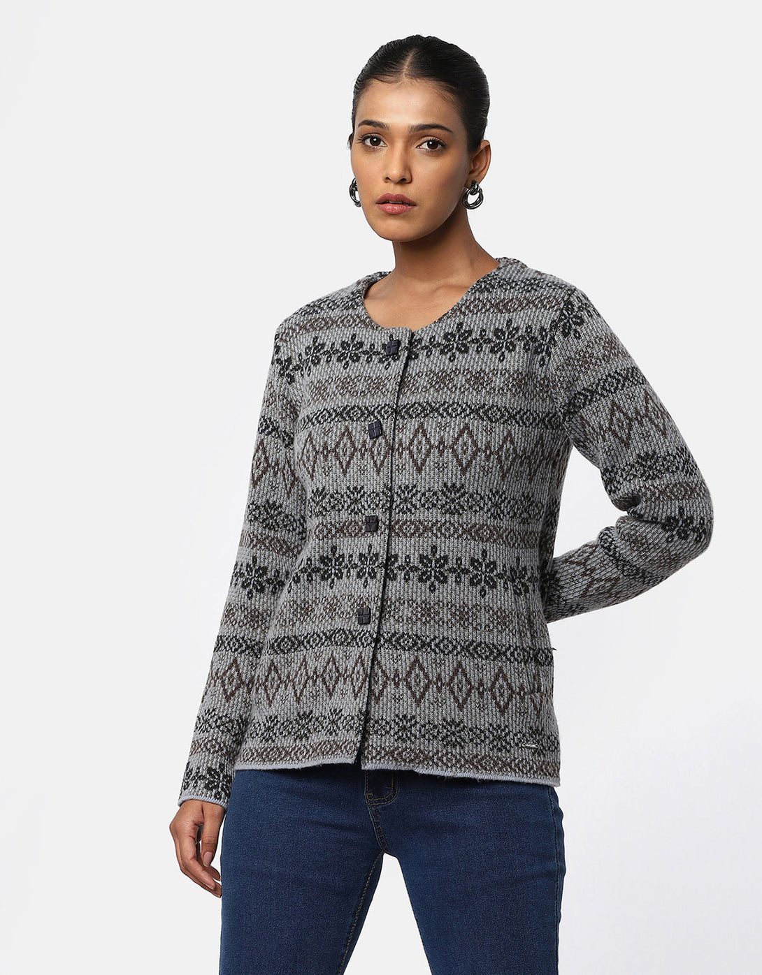 Women Woolen Round Neck Short Coat