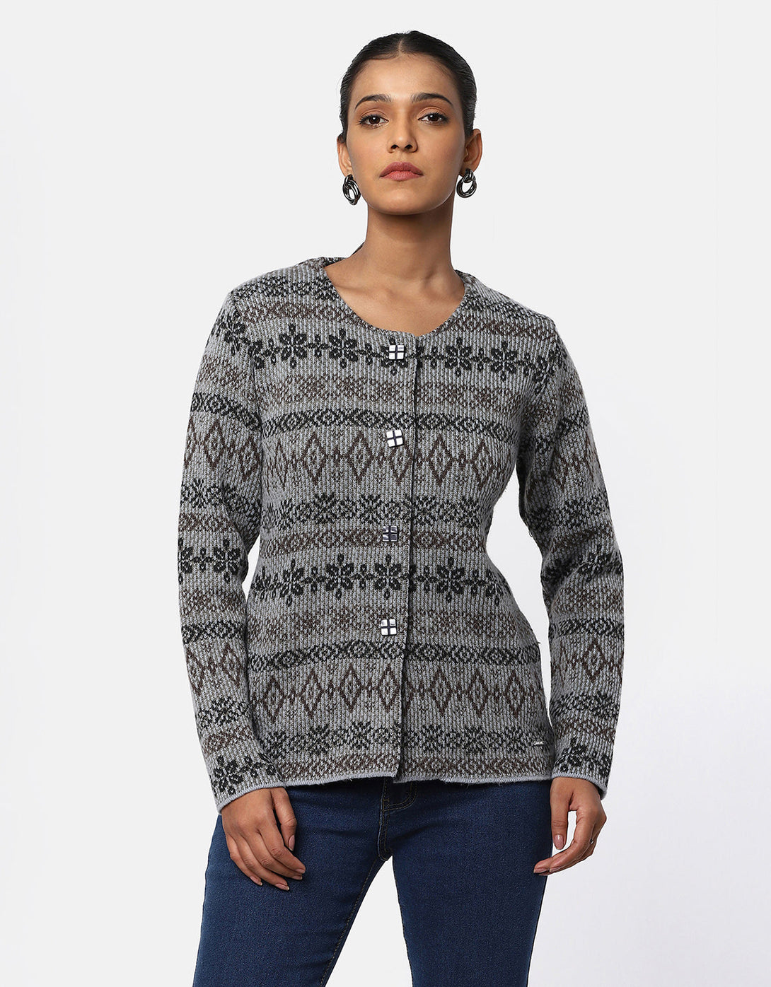 Women Woolen Round Neck Short Coat