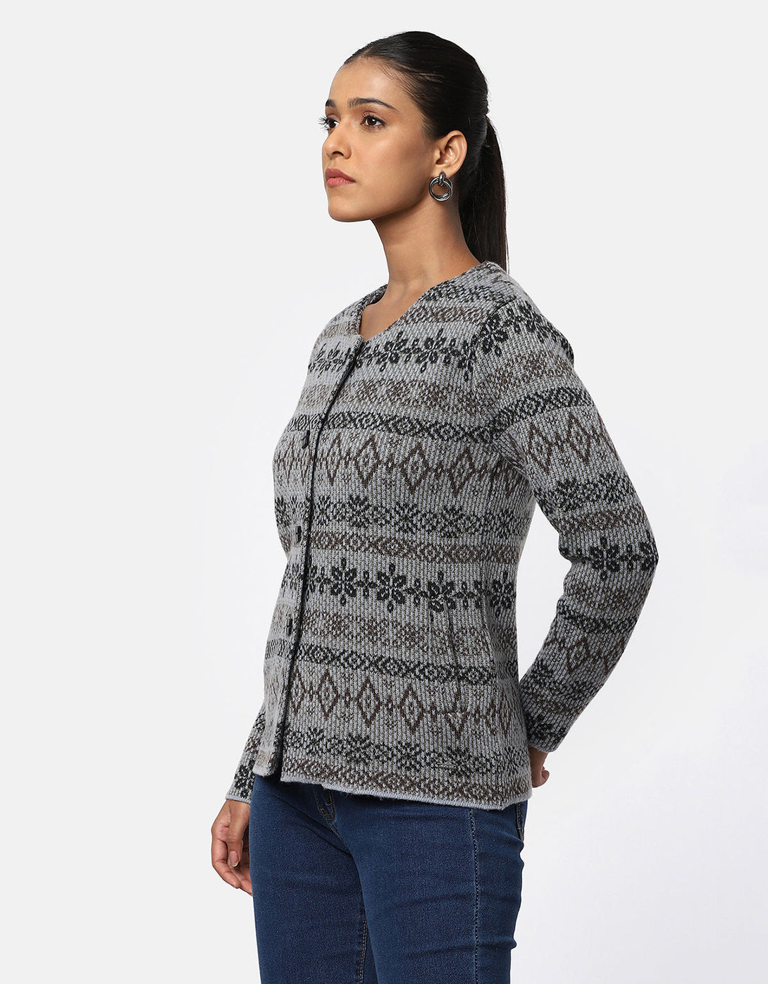 Women Woolen Round Neck Short Coat
