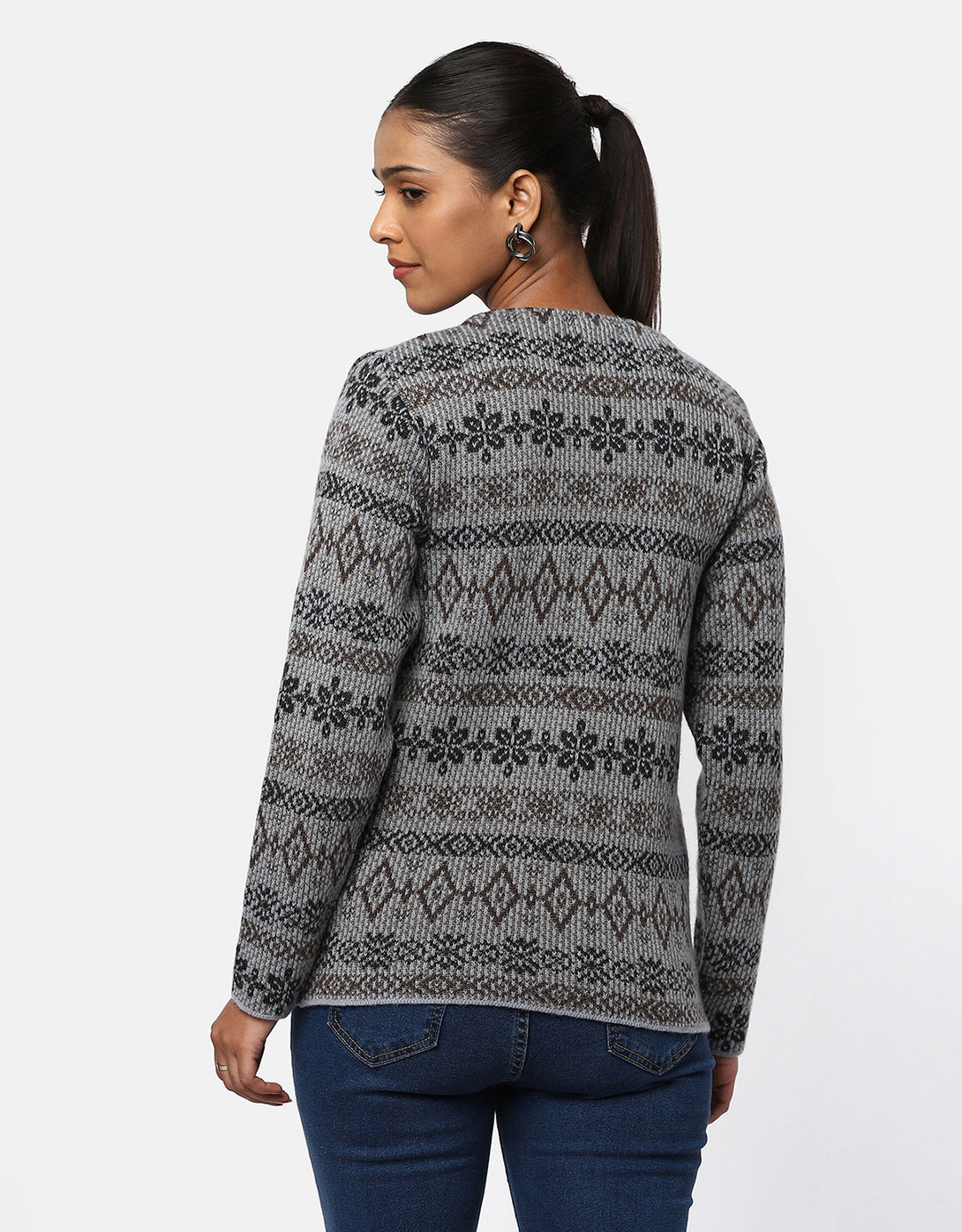 Women Woolen Round Neck Short Coat