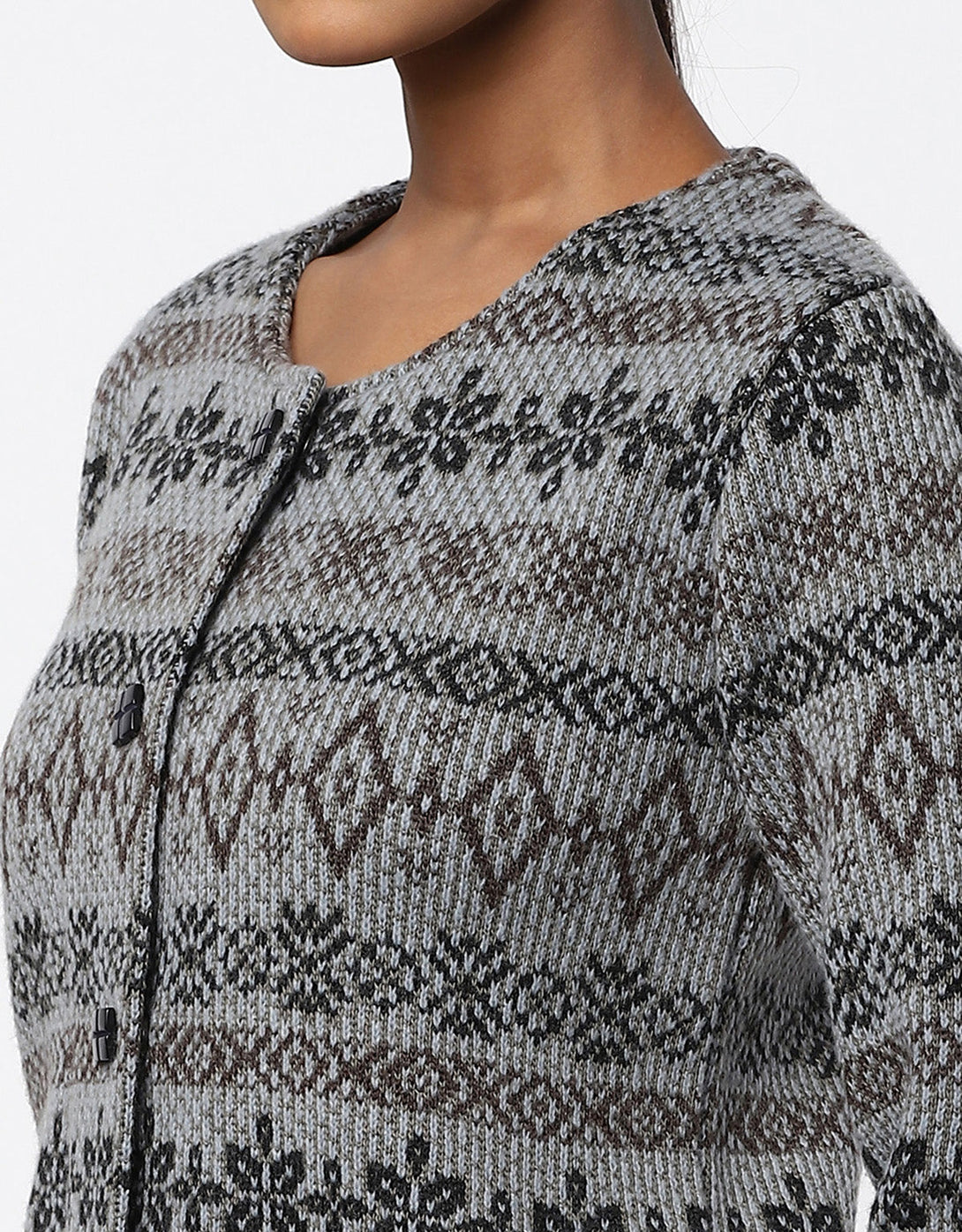 Women Woolen Round Neck Short Coat