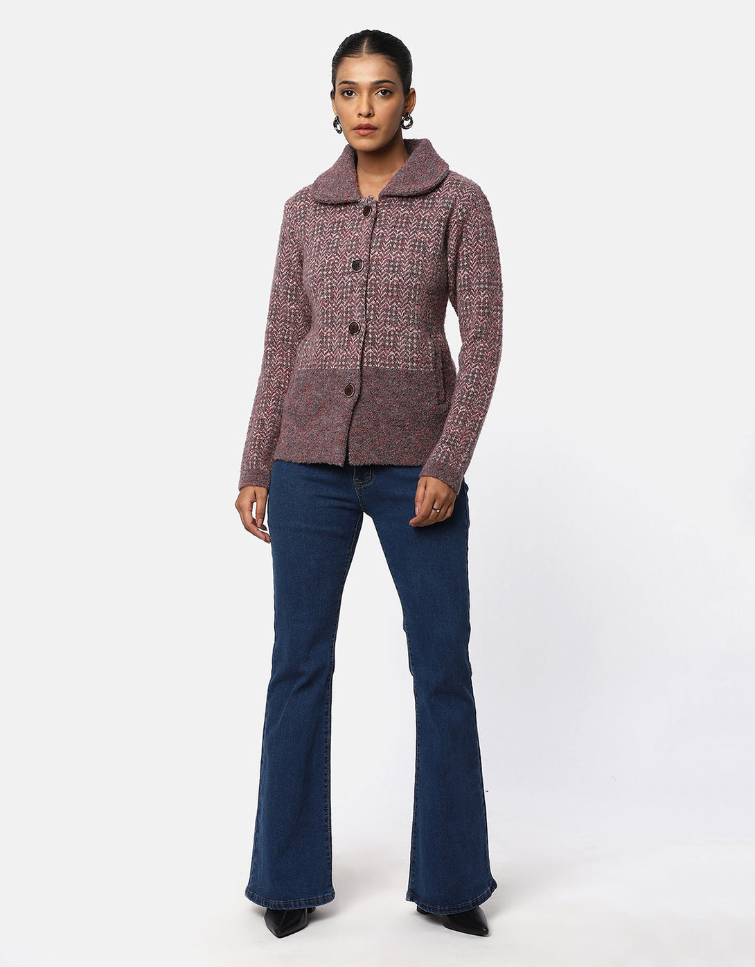 Women Knitted Collar Neck Short Coat