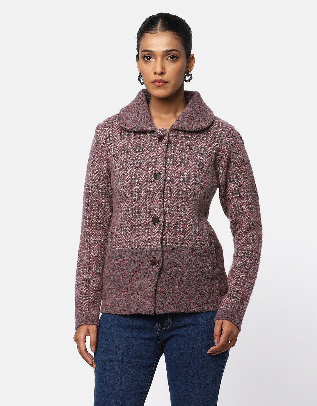 Women Knitted Collar Neck Short Coat