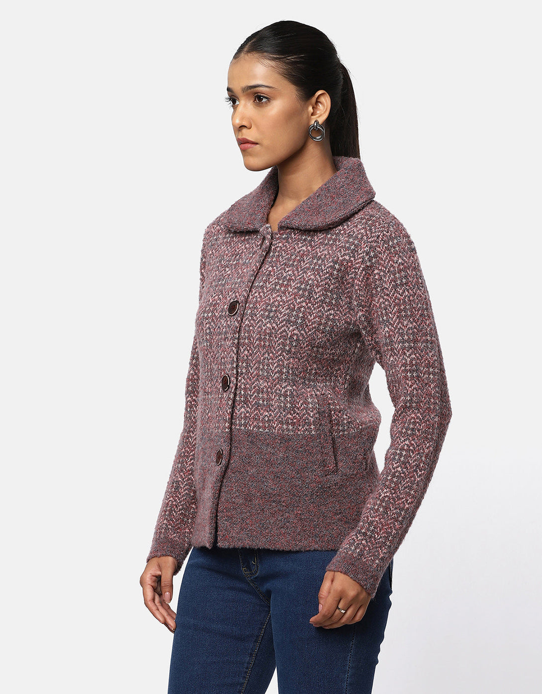 Women Knitted Collar Neck Short Coat