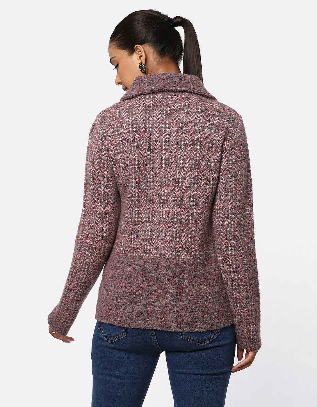 Women Knitted Collar Neck Short Coat