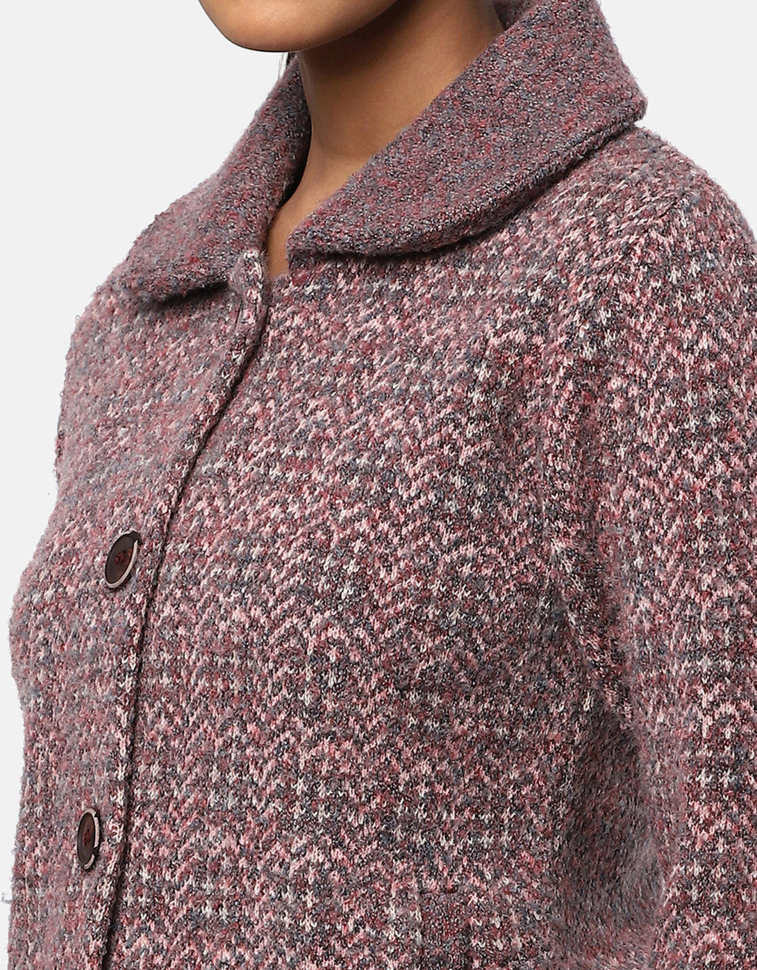Women Knitted Collar Neck Short Coat