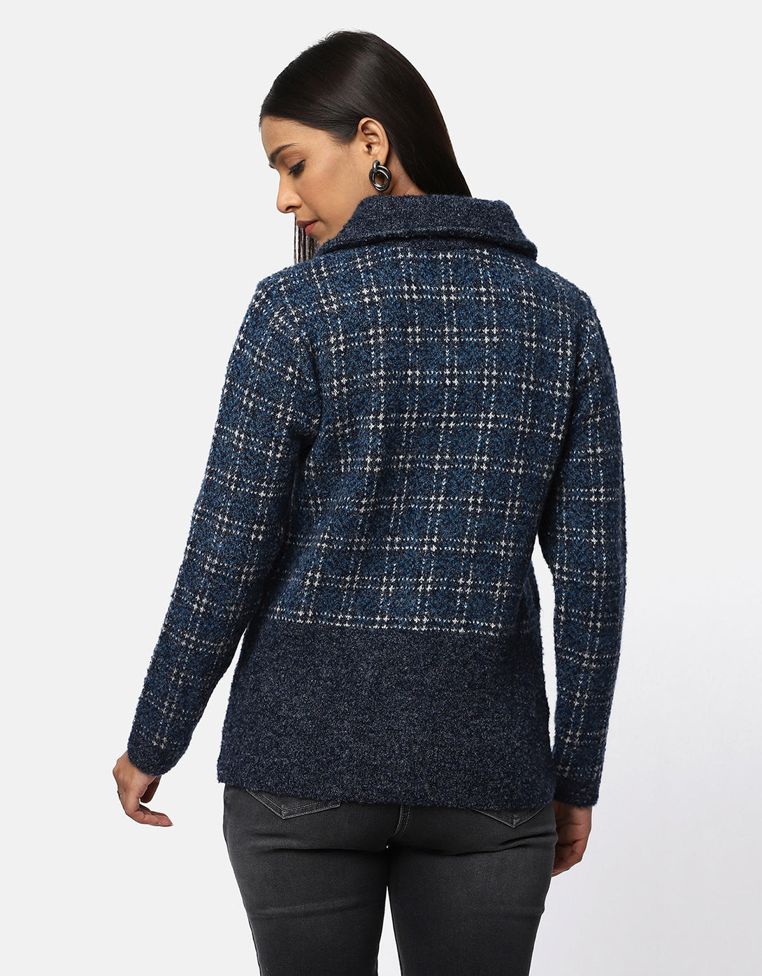 Women Knitted Collar Neck Short Coat