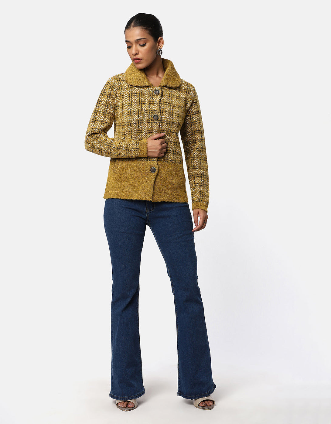 Women Knitted Collar Neck Short Coat