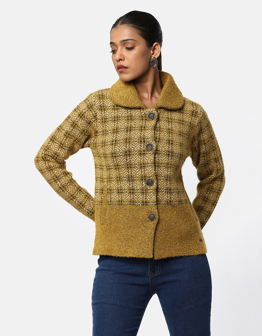 Women Knitted Collar Neck Short Coat