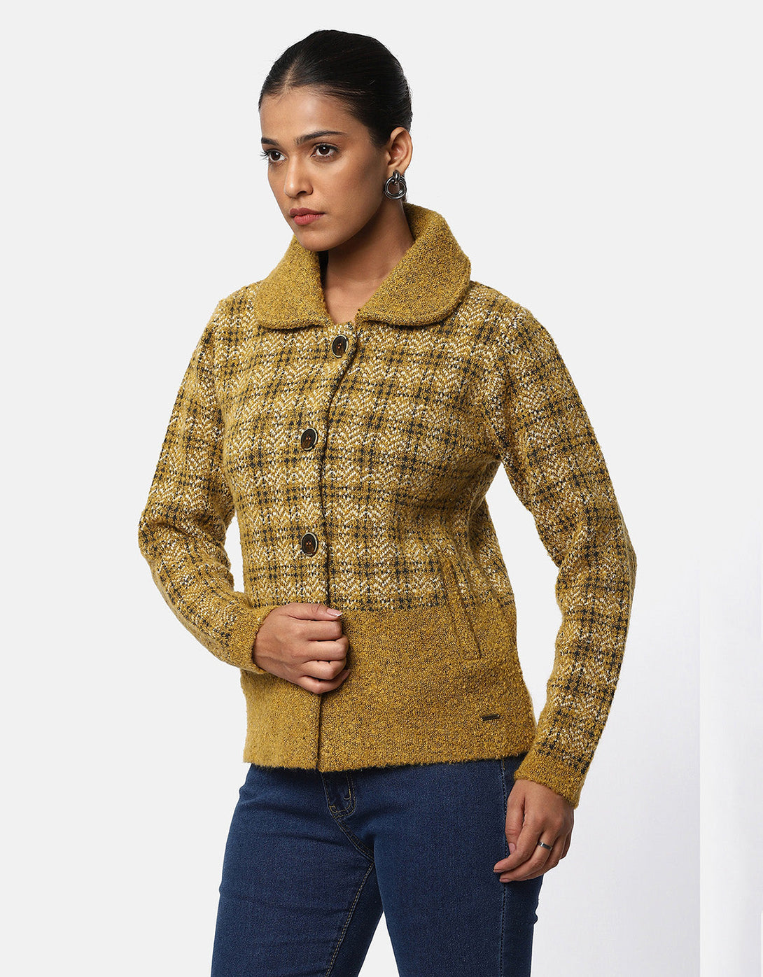Women Knitted Collar Neck Short Coat