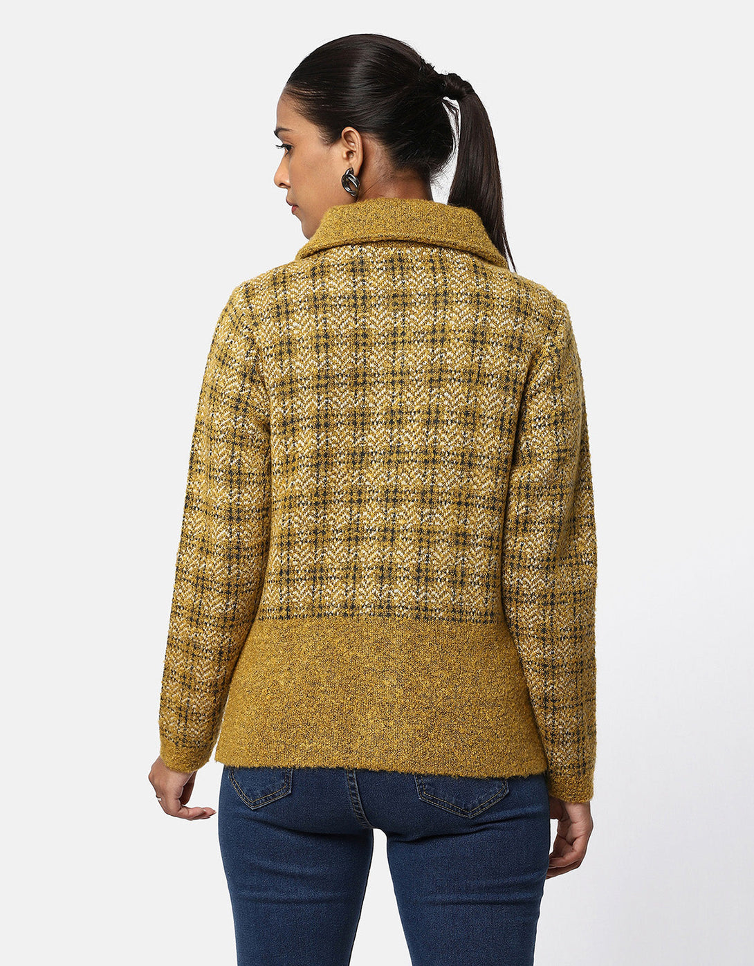 Women Knitted Collar Neck Short Coat