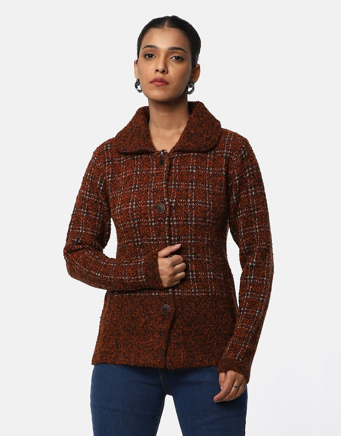 Women Knitted Collar Neck Short Coat