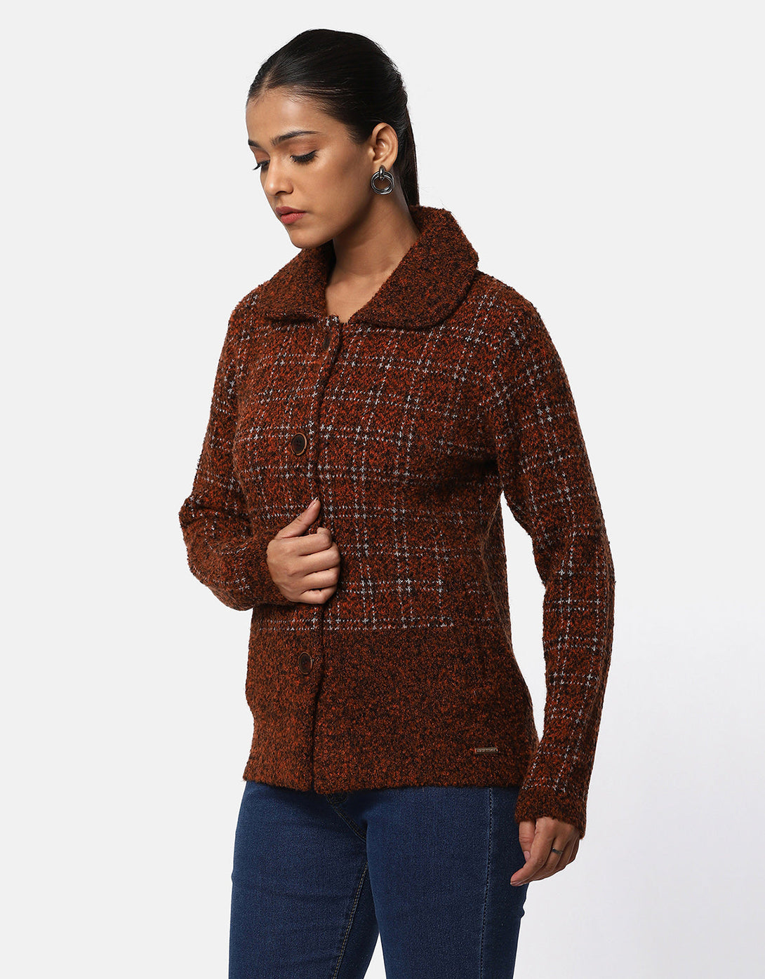 Women Knitted Collar Neck Short Coat