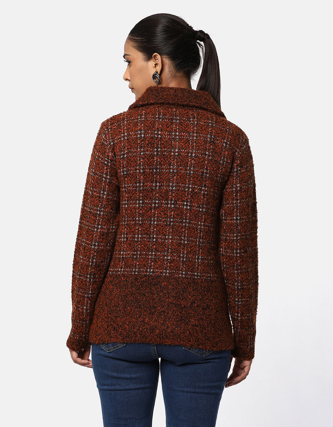 Women Knitted Collar Neck Short Coat